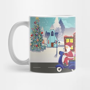 Santa ride scooter in village Mug